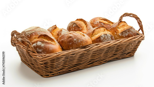 Bread in basket isolated on white background, clipping path included.