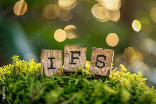 Letters IFS written on wooden blocks in natural background. Internal Family Systems psychotherapy treatment concept.