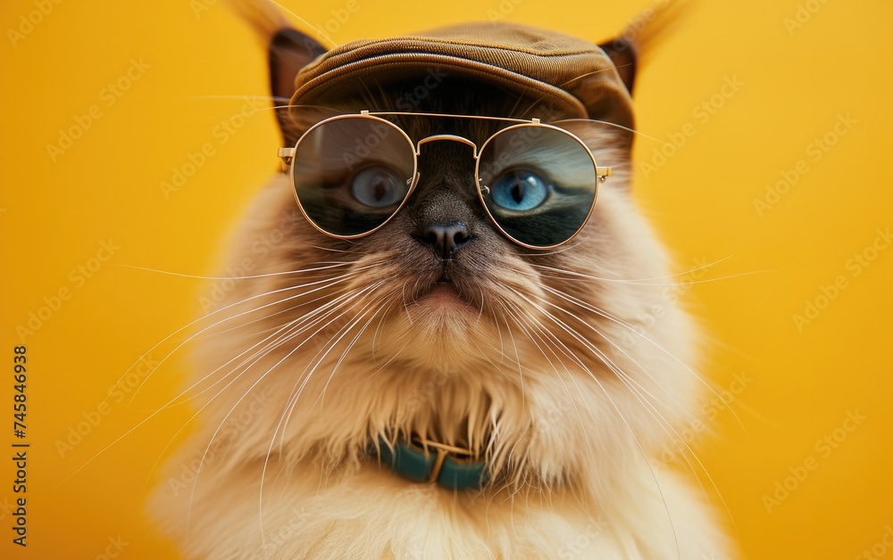 Himalayan cat with sunglasses on a professional background