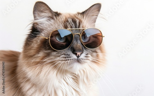 Himalayan cat with sunglasses on a professional background © haha