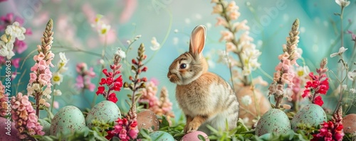 An enchanting Easter parade with sermonette featuring egg knockers and baby bunnies amidst snapdragons photo