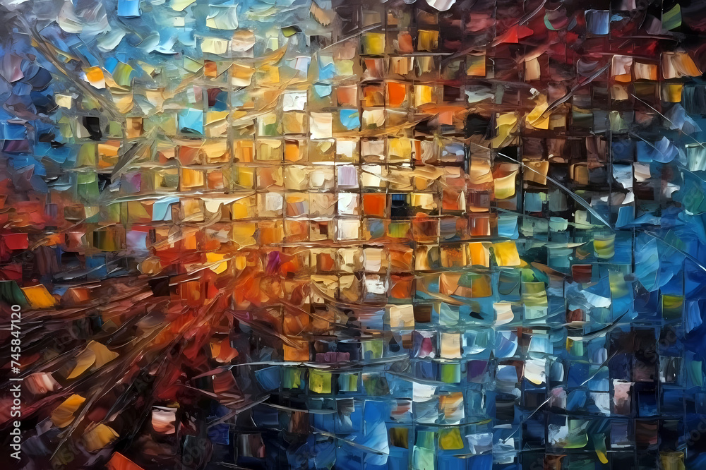 Abstract rough painting texture with oil brushstrokes in vibrant colors. Pallet knife paint on canvas. Tile art concept background Abstract rough painting texture with oil brushstrokes in vibrant colors. Pallet knife paint on canvas. Tile art concept background