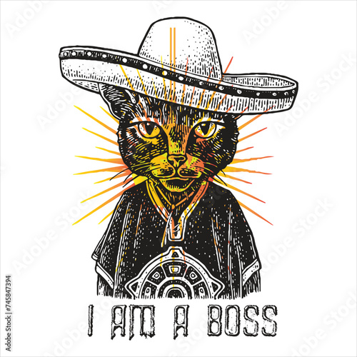 Print cat photo i am a boss illustration.