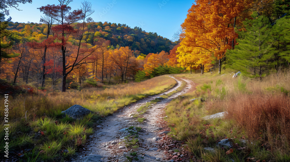 A beautiful mountain trail in early fall, perfect for hiking.