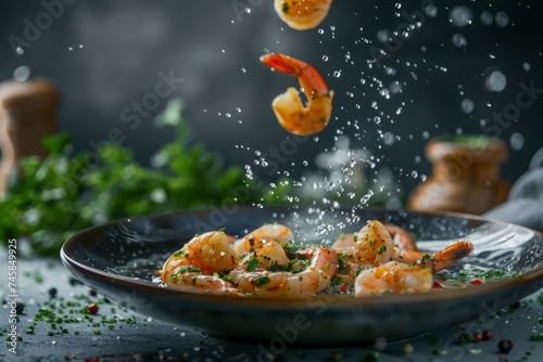 Garlic Butter Shrimp Scampi: Plump shrimp sautéed in fragrant garlic-infused butter, finished with a splash of white wine and fresh parsley photo