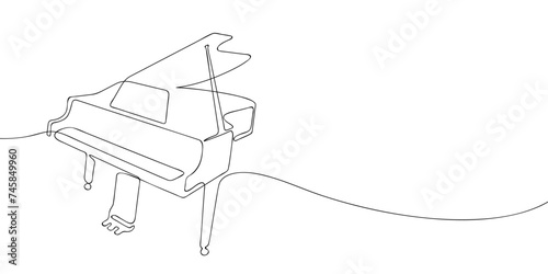 A single line drawing of a piano. Continuous line grand piano icon. One line icon. Vector illustration
