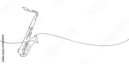 A single line drawing of a saxophone. Continuous line saxophone icon. One line icon. Vector illustration