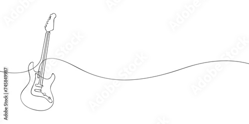 A single line drawing of a electric guitar. Continuous line bass guitar icon. One line icon. Vector illustration photo