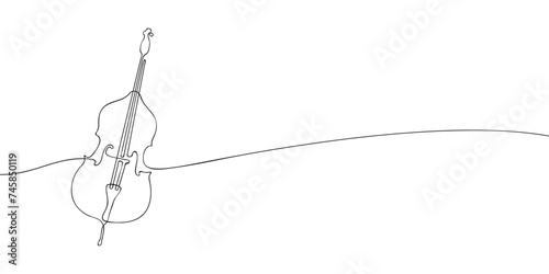 A single line drawing of a double bass. Continuous line contrabass icon. One line icon. Vector illustration