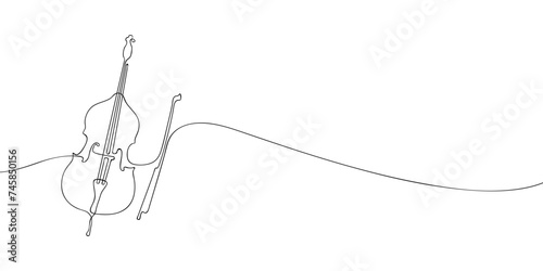 A single line drawing of a double bass. Continuous line contrabass icon. One line icon. Vector illustration