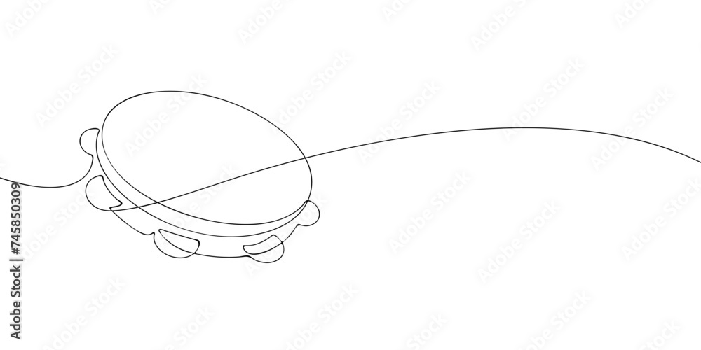 A single line drawing of a tambourine. Continuous line tambourine icon. One line icon. Vector illustration