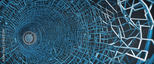 Abstract blue wireframe, 3d render