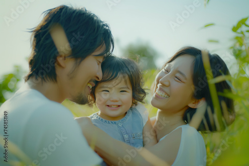 A joyful Japanese family Summer of Parents and Children, Filled with Smiles, Laughter, and Togetherness - A Beautiful Asian people Horizontal Banner of Love and Happiness, Radiant Family Moments
