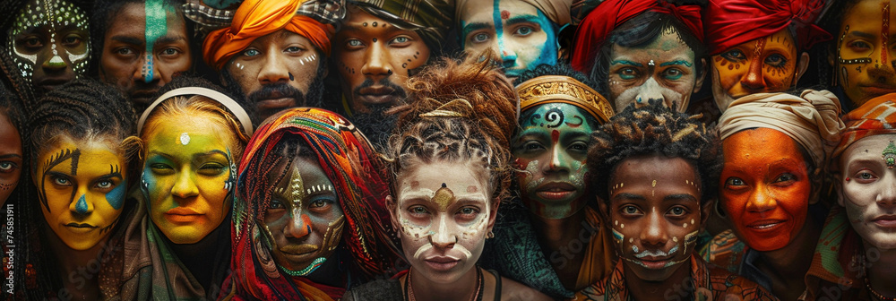 Diverse Group of People with Ethnic Face Paint Portraits