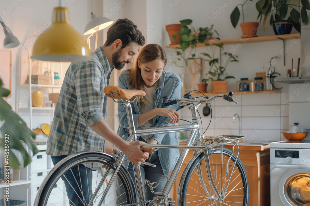 Couple, Bicycles, and Tranquil Living in a Modern Apartment Haven for Health and Harmony,Simplicity in Love, Minimalist Lifestyle, Modern Living Focused on Comfort, Tranquility, and Healthy Lifestyle Couple, Bicycles, and Tranquil Living in a Modern Apartment Haven for Health and Harmony,Simplicity in Love, Minimalist Lifestyle, Modern Living Focused on Comfort, Tranquility, and Healthy Lifestyle
