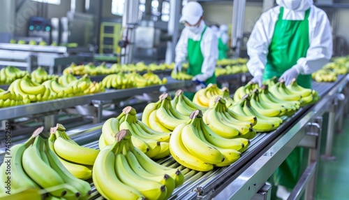 People in the factory selecting good bananas generated AI