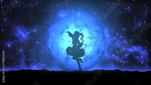 Anime character on the background of the moon, water, anime wallpaper 