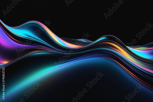 Abstract silky and shiny waves on a dark background, horizontal composition