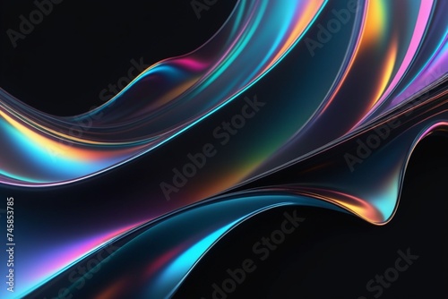 Abstract silky and shiny waves on a dark background, horizontal composition