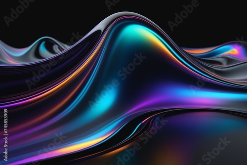Abstract silky and shiny waves on a dark background, horizontal composition