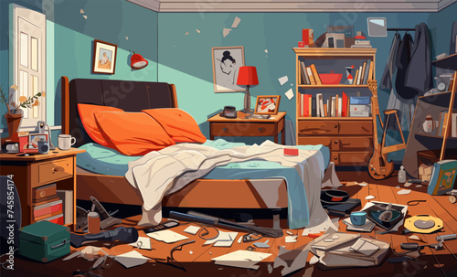 Messy room isolated vector style on isolated background illustration