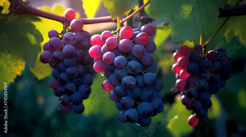 Delicious and refreshing grapes on the vine, beautiful grapes on the vine at sunset