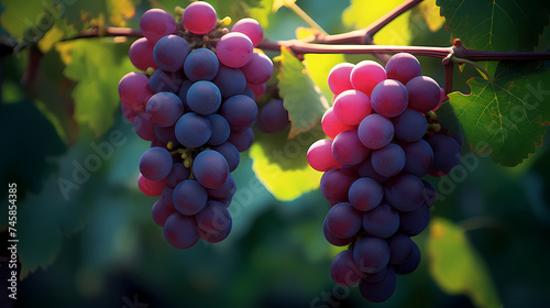 Delicious and refreshing grapes on the vine, beautiful grapes on the vine at sunset