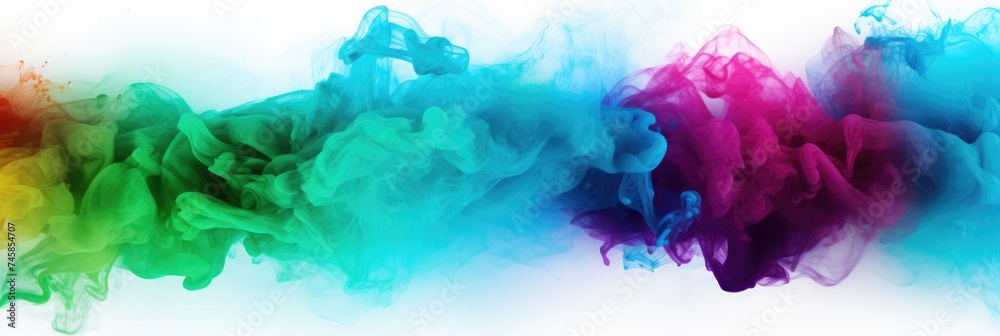 multicolored ink isolated on white background. Rainbow of colors. Color explosion. banner