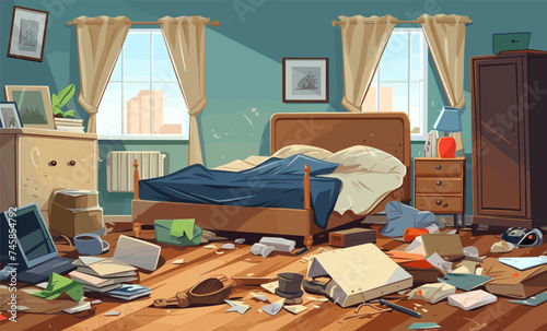 Messy room isolated vector style on isolated background illustration