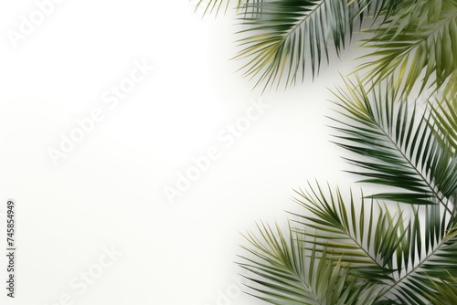 Tropical palm leaves on a white background. Summer concept. Flat lay, top view, copy space. mockup