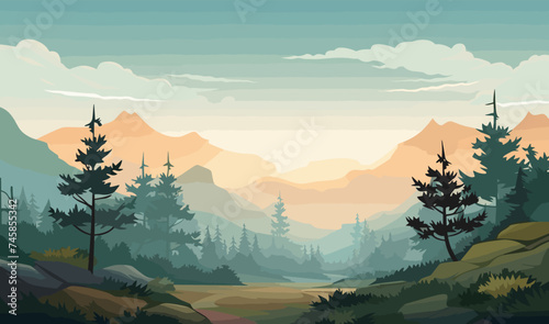 misty morning in a forest vector simple 3d smooth isolated illustration
