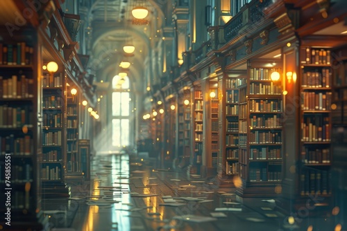 old library with books. bookshelves.