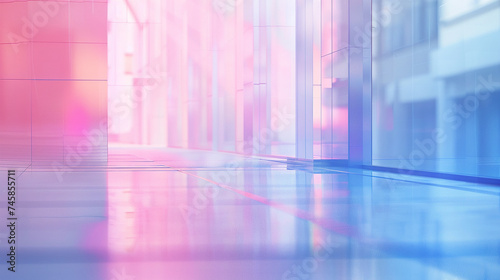 Blurred blue and pink urban building background scene