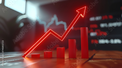 Rising arrow, strong rising and growth arrows indicate economic growth, profits
