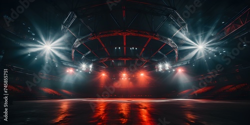 Octagon Ring Shining Under Bright Arena Spotlights. Concept Boxing  Octagon  Fighting  Spotlight  Arena