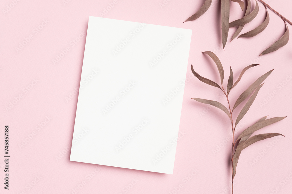 Wedding invitation or greeting card mockup, blank mockup with copy space on pink Wedding invitation or greeting card mockup, blank mockup with copy space on pink