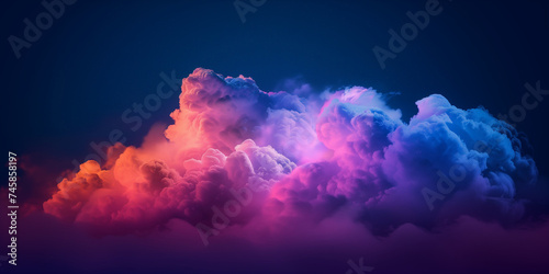 Glowing cloud background pattern. Sunset or sunrise background. Purple pink decorative horizontal banner. Digital artwork raster bitmap illustration. 