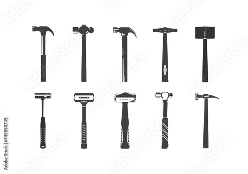 Vintage retro hipster icon set hammer.  logo Carpentry tools silhouette