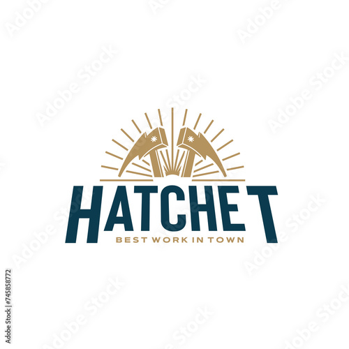 Vintage retro hipster cross hatchet. logo Carpentry tools silhouette icons