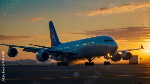 airplane landing at sunset © Omid studio