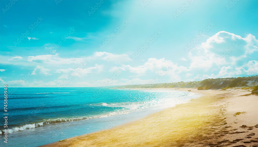 Beautiful white beach and blue ocean at the sunny summer day.	