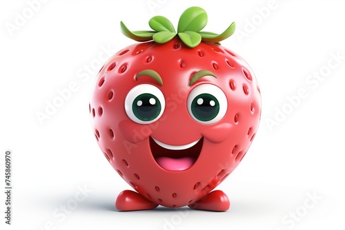 Happy and cute strawberry character. Ideal for use in food, fruit, cartoon, and character design-related contexts, isolated on a white background 