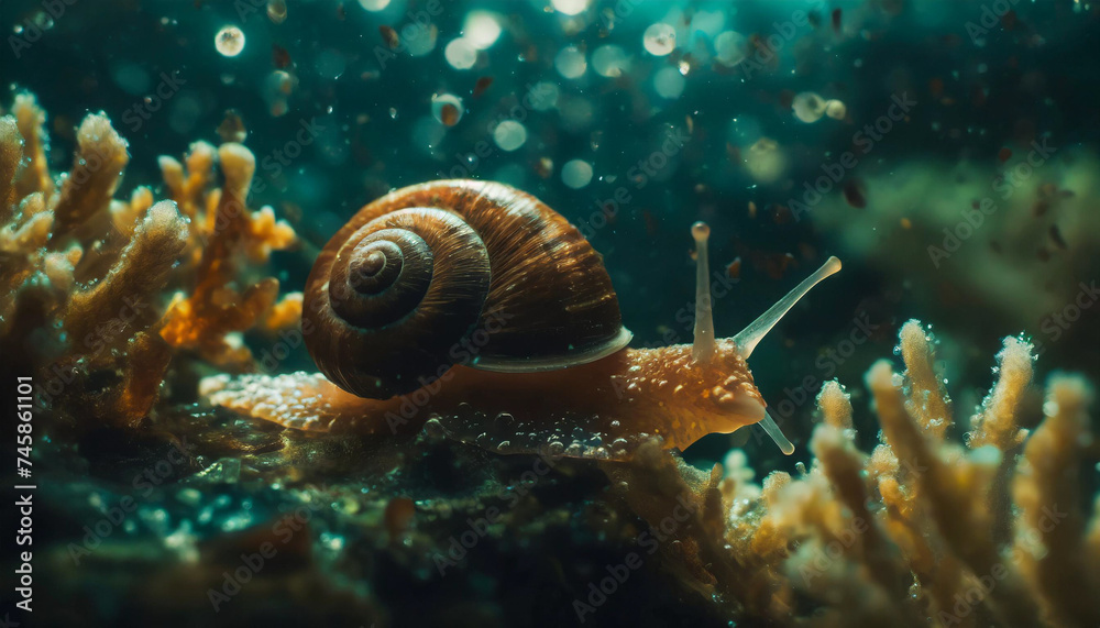 Snail on the coral under water. Snail on the coral under water.