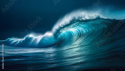 Beautiful big wave in the ocean with blue sea. © Karo