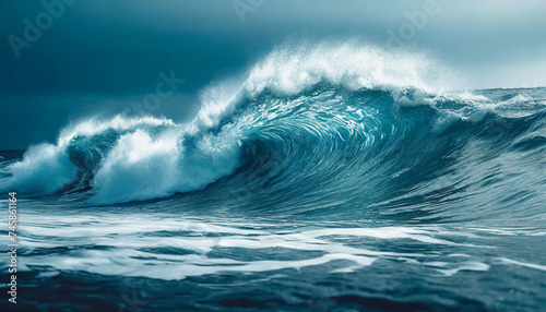 Big beautiful wave in the stormy sea.
