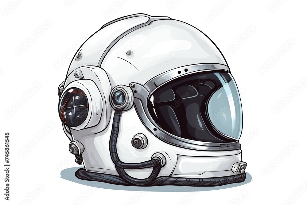 illustration of an astronaut suit helmet for space exploration isolated on a white background - obrazy, fototapety, plakaty 
