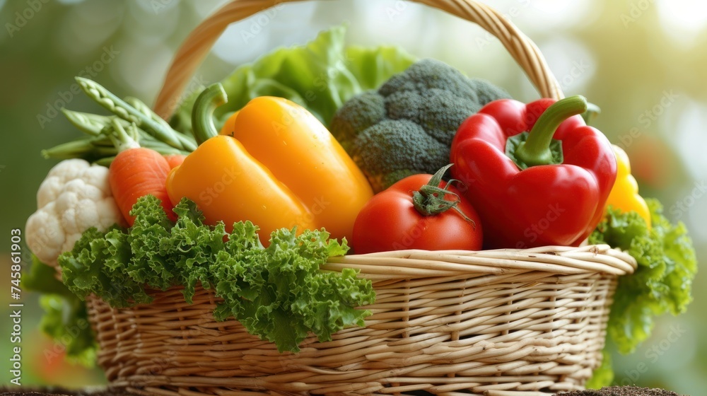 Fresh veggies and herbs in a basket Fresh veggies and herbs in a basket
