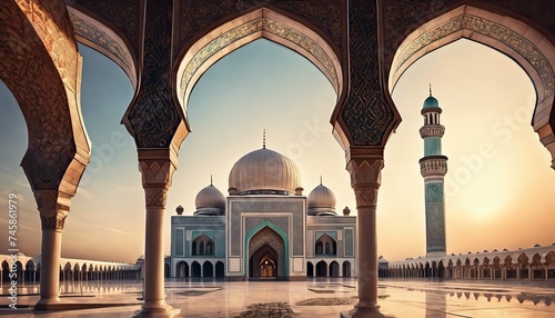 mosque scene, muslim culture, muslim architecture photo