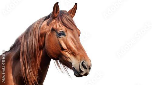 Horse head close up, transparent, isolated on white background