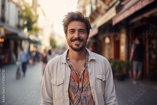 Handsome young man in the streets of Barcelona, Spain.